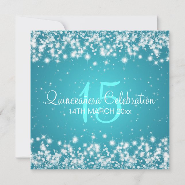 Invitation Quinceañera Fête de l'hiver Sparkle Blue (Devant)
