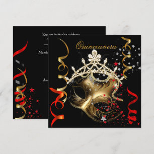 Invitation Quinceanera Fête des 15 ans Masque Rouge Noir 2