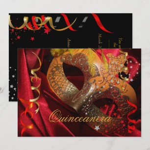 Invitation Quinceanera Fête des 15 ans Masque Rouge Noir 3