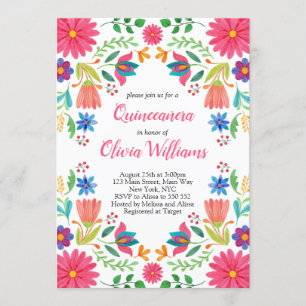 Invitation Quinceanera Fête Fleurs Mexicain Rose Anniversaire