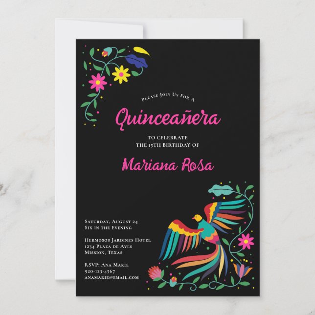 Invitation Quinceanera Fiesta Mexicaine Florale Anniversaire (Devant)