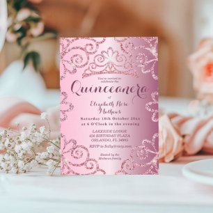 Invitation Quinceanera Fille Brillante Rose Pâle Anniversaire