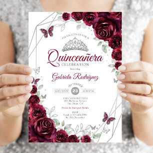 Invitation Quinceanera Fleur Aquarelle Bourgogne