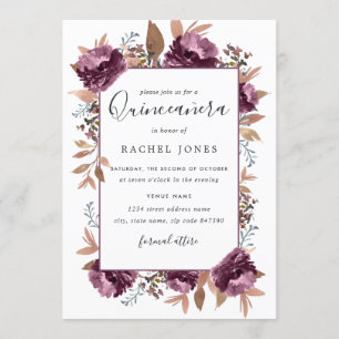 Invitation Quinceañera Fleur Aquarelle Violette