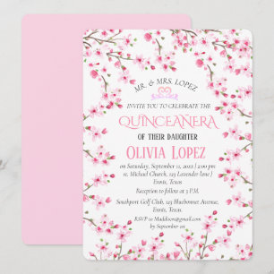 Invitation Quinceañera Fleur de cerise 15e anniversaire