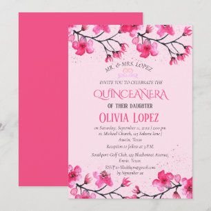 Invitation Quinceañera Fleur de cerise 15e anniversaire