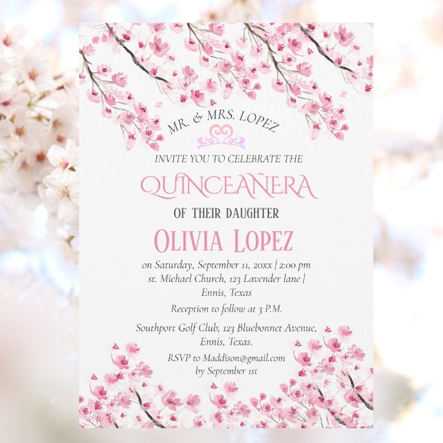 Invitation Quinceañera Fleur de cerise 15e anniversaire (Créateur téléchargé)