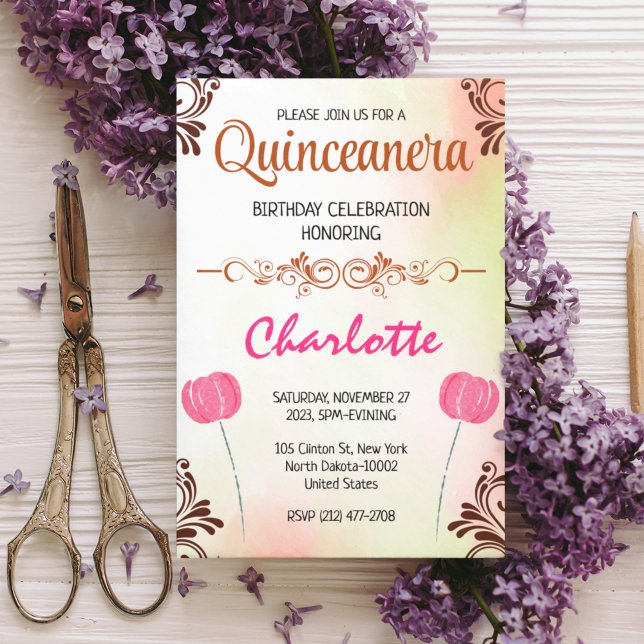 Invitation Quinceanera fleurie 15e anniversaire pour fille es (Créateur téléchargé)