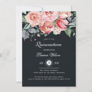 Invitation Quinceanera fleurie de minuit