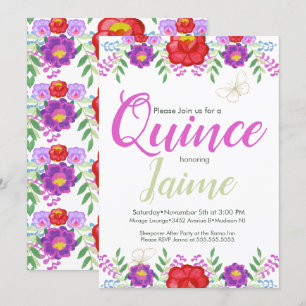 Invitation Quinceanera Fleurs Aquarelle Rose Blanc