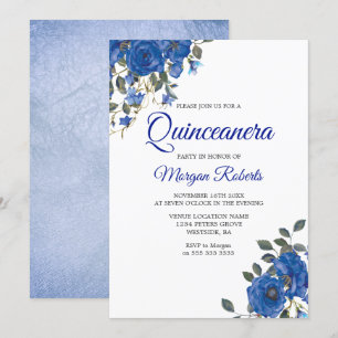 Invitation Quinceanera, Fleurs bleues de minuit de la marine 
