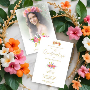 Invitation Quinceañera Fleurs colorées et photo de feuillage