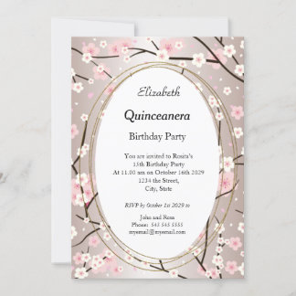 Invitation Quinceanera Fleurs de fleurs rose pâle Anniversair