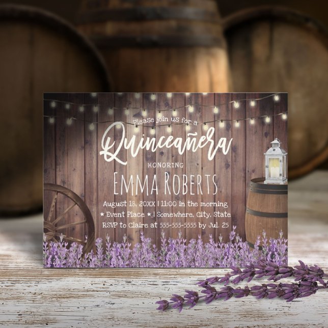 Invitation Quinceanera Fleurs de Lavande Rustique & Lanterne (Créateur téléchargé)