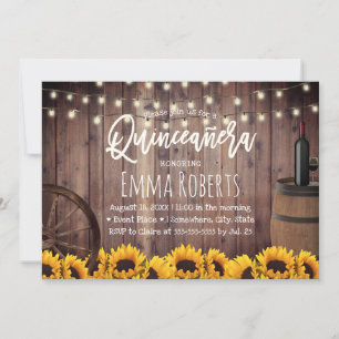 Invitation Quinceanera Fleurs de soleil rustiques Baril de bo