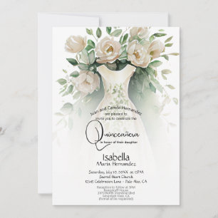 Invitation Quinceañera   Fleurs et robes d'ivoire