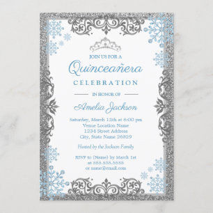 Invitation Quinceañera Flocon de Neige Étincelant