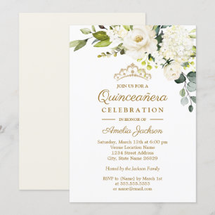 Invitation Quinceanera Floral Aquarelle Champagne