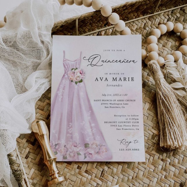 Invitation Quinceañera Floral Violet Photo Anniversaire (Créateur téléchargé)