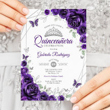 Quinceanera Florale Argent Violet