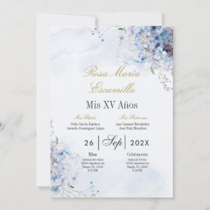 Invitation Quinceanera florale bleue