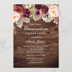 Invitation Quinceanera Florale Bourguignonne Rustique