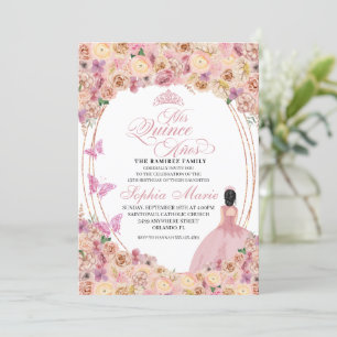 Invitation Quinceanera florale de Peach rose rousse Anniversa
