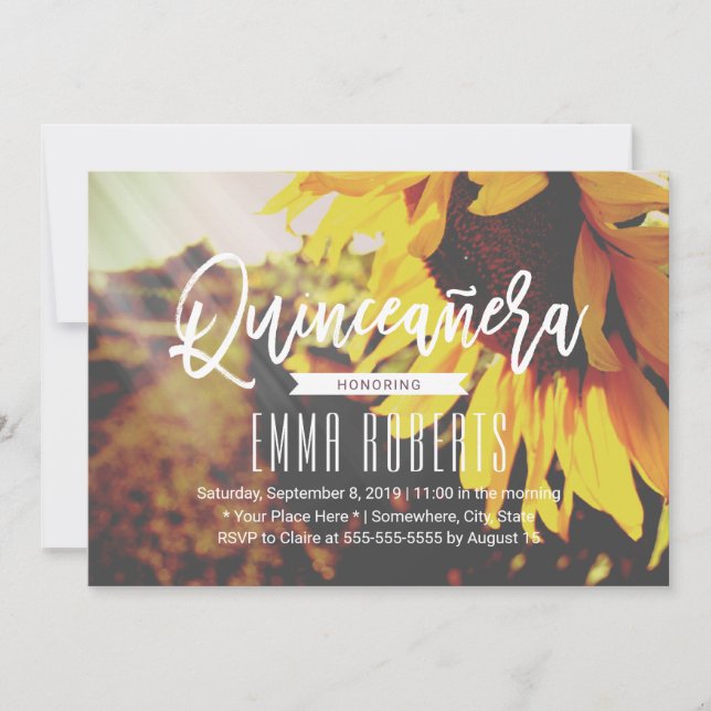 Invitation Quinceanera florale de tournesol rustique 15e anni (Devant)