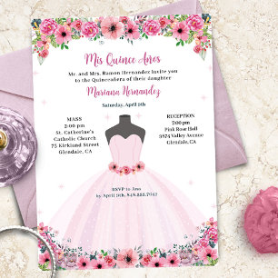 Invitation Quinceanera Florale Rose