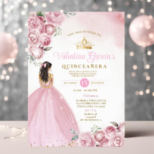 Invitation Quinceañera florale rose 15 Anos Fleurs Couronne o