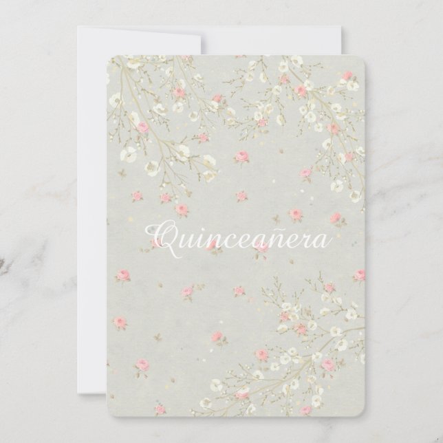 Invitation Quinceanera florale rose poitrine du bébé (Devant)