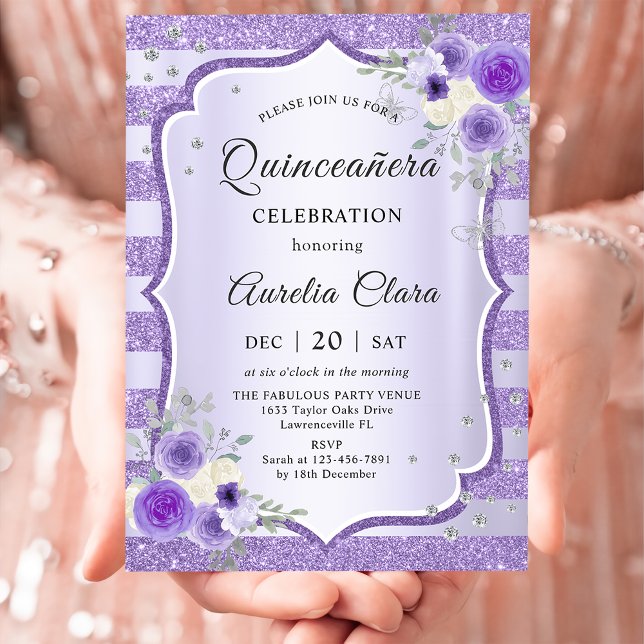Invitation Quinceanera florale violette (Créateur téléchargé)