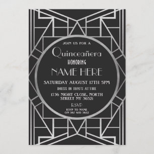 Invitation Quinceanera Gatsby, fête d'anniversaire Art déco d