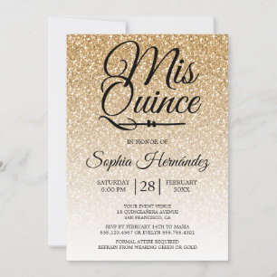 Invitation Quinceañera Gold Parties scintillant 15e anniversa
