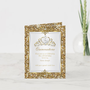 Invitation Quinceanera Gold Parties scintillant White Pearl T