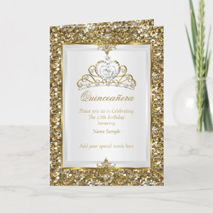 Invitation Quinceanera Gold Parties scintillant White Pearl T