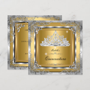 Invitation Quinceanera Gold Silver Diamond Tiara 15ème Partie