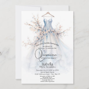Invitation Quinceañera Gown blanc aux fleurs roses