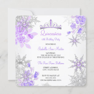 Invitation Quinceañera Hiver Violet Merveilleux Flocon de Nei