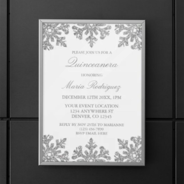 Invitation Quinceanera hivernale de flocons d'argent (Créateur téléchargé)