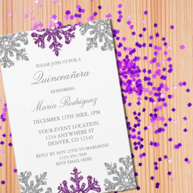 Invitation Quinceanera hivernale Silver violet (Créateur téléchargé)