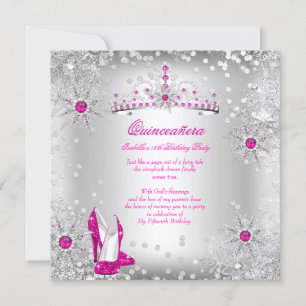 Invitation Quinceanera Hot Pink Silver Winter Wonderland