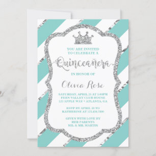 Invitation Quinceañera Invitation, Aqua, Argent, Couronne