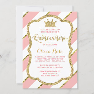 Invitation Quinceañera Invitation, Rose, Or, Couronne
