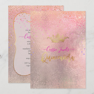Invitation Quinceanera Iridescente Confetti+Princesse Crown