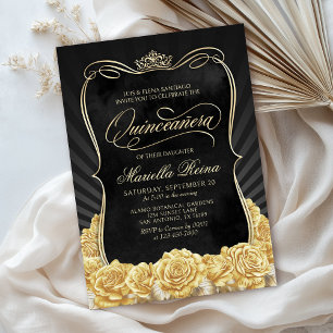 Invitation Quinceañera jaune or noir