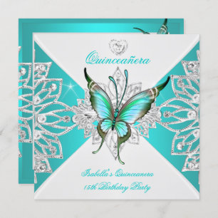 Invitation Quinceanera Joli Papillon bleu Turquoise Tiara 2