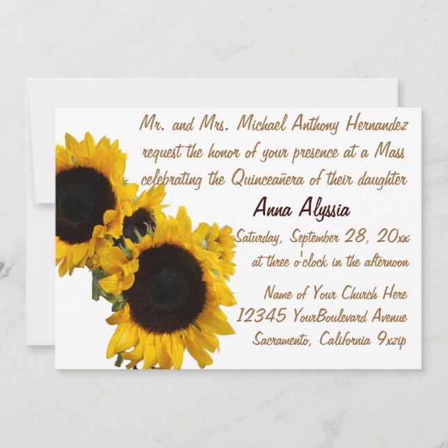 Invitation Quinceanera Joli tournesol (Devant)