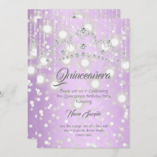 Invitation Quinceanera Joli Violet Argent Diamant Tiara