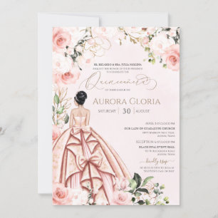 Invitation Quinceanera Jolie en rose Beau Blush 15 Anniversai